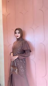 INSHA DRESS KONDANGAN WANITA BAHAN CERUTY BABYDOLL FULL FURING APLIKASI BRUKAT TILE PREMIUM / GAMIS KONDANGAN WANITA