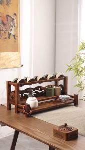Teak Teacup Holder Solid Wood Tea Set Teapot Teapot Purple Sand Pot Storage Rack Chinese Style Duobaoge Desktop Small Bogu Rack