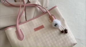 Women Casual Plain High Capacity Commuting Textured Shoulder Tote Bag (Pink/Khaki)