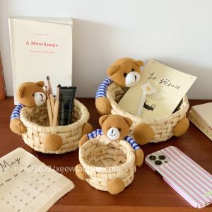 Handcrafted Bear Hug Storage Basket Office Desktop Miscellaneous Lipstick Storage Cane for Students Home Use Organizer