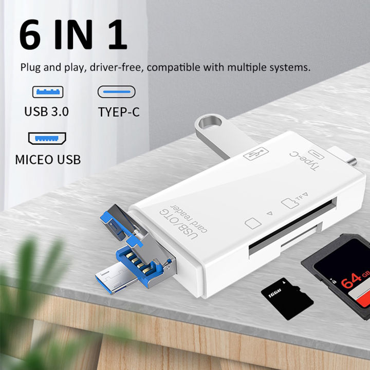 6-in-1 Multifunctional USB Card Reader Mini Type-C TF-SD Card