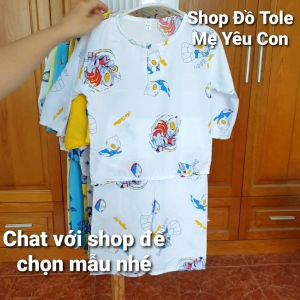 Bộ ngủ dài tay bé trai Size 8 (20-21kg). Vải tole/lanh 2 da loại 1 mát rượi. Có 2 nút cài trước cổ