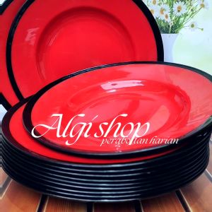 8Pcs free sndok Piring Viral Ramen terlaris model bulat besar 23cm hitam merah glossy plstic Foodgrade