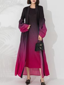 Womens Long Dress with Gradient Dyed Ruffle Skirt And Bell Sleeve Top Ensemble Two-Piece Set Summer Commute Style Polyester Fiber