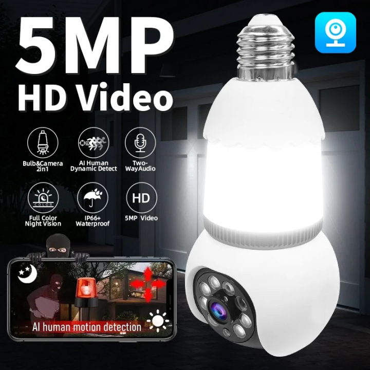 V380 Pro 5G 5MP 2 in 1 Bulb CCTV Camera wifi connected 360 buy 1 take 1 ...