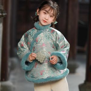 Thickened Cotton Padded Winter New Style Childrens Cheongsam Girls Hanfu Top Kids Traditional Chinese Outerwear Jacket
