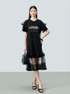 INLIFE | Layered Sheer Insert Summer New Fashion Casual Short Sleeve Printed Dress