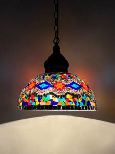 ไฟจี้โมเสกใต้หลังคาแบบวินเทจโคมไฟภายในอาคารโคมไฟแขวนเรโทรห้องนั่งเล่นบาร์ตกแต่งบ้าน