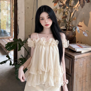 GUZILIAN | Áo Mỏng Dễ Thương Một Bờ Vai Dây Spaghetti Cho Mùa Hè