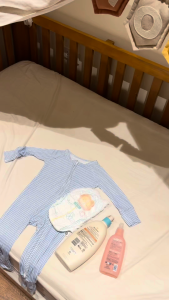 Kalma Baby Organic Bamboo Zip Sleepsuit 0-24 months | SKY STRIPES | Reversible Mittens and Footsies