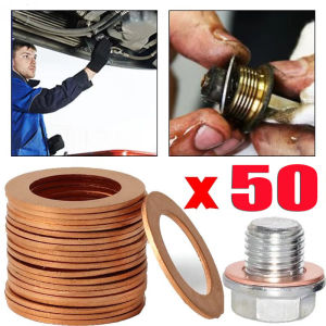 50Pcs M14 Copper Sealing Washer Car Oil Drain Screw Gasket Auto Engine Oil Pan Replaceable Plug Pad for Honda Civic 1996-2018 CR-V 2007-2017