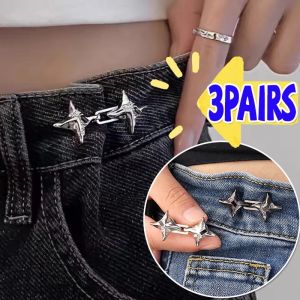 3Pairs Adjustable Waist Buckle Cross Star Shape Jean Buttons Pins Detachable Metal Buttons Waist Tightener Clothing Accessories