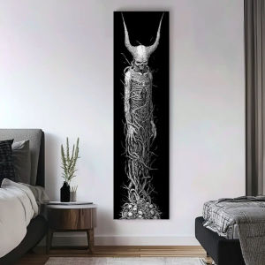 VIKAMA Đen Trắng Quỷ Xương Khung Xương Tấm Thảm Sọc Dọc Dài Sừng Phác Thảo Hành Lang Trang Trí Nhà Polyester Treo Tường