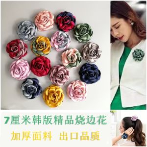 High-End Korean Style Corsage Fried Edge Flower Fashion Accessories Three-Dimensional Fabric Large Rose Flower Hair Accessories Ornament Material Black and White