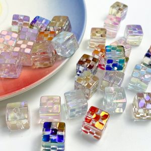 Candy Colored Cube Beads with Drip Oil And Dot Design Mobile Phone Chain Accessories DIY Elastic Hair Ties And Bracelet Material