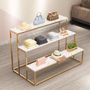 Clothing Store Accessible Luxury Wrought Iron Display Ins High and Low Three-Layer Storage Rack Shoe Store Bag Display Stand Shelf Booth