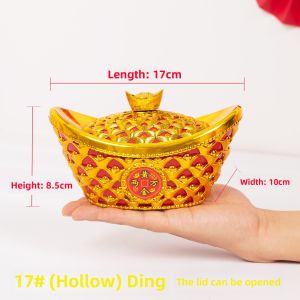 Gold Yuanbao Home Decoration Candy Box Plastic Hollow out New Year Ornament Wealth Attracting Feng Shui Display Piece Desktop Arrangement