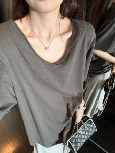 Áo Thun Tay Ngắn Cổ Chữ V Màu Trắng Tuyết Cotton Gấp Gọn Mùa Hè Rộng Rãi Nửa Tay Áo Không Tay Áo Nữ