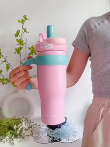 Ice Barrel Vacuum Cup 1000 Ml Ice Vacuum Ceramic Liner Straw Stainless Steel Portable Car Water Cup Coffee Cup