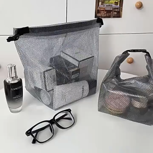 OFM-C1303 Tas Jaring Transparan Dengan Pegangan Pouch Kosmetik Anti Air / Tas Travel Besar Kecil