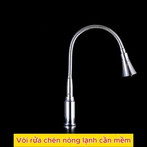 Vòi rửa chén cần mềm gắn chậu cao cấp HODABOSS cổ bi xoay 360 với đầu vòi 2 chế độ xả nướcĐồng mạ NIKEN bóng sáng