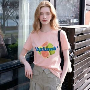 New Summer POMELO Fruit Print Loose Pink T-Shirt