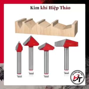 Mũi phay cnc gỗ alu vát chữ V 90 120 150 độ cốt 6mm Đỏ MSVD-6