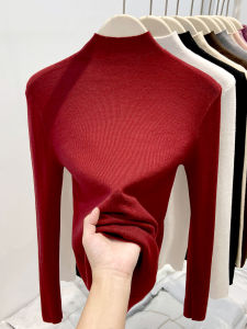 เสื้อสเวตเตอร์ถักคอปกสูงครึ่งตัวผู้หญิง ทรงสลิมฟิต เสื้อชั้นในเนื้อนุ่ม สไตล์ฤดูใบไม้ผลิ 2025 ดีไซน์เรียบง่าย สไตล์เกาหลี