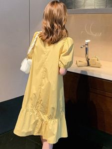 French Korean Style Bubble Sleeve Yellow Dress Womens New 2024 Summer Fashion Small Design High-End Feeling Skirt