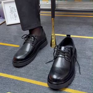 Mens Leather Shoes Black Lace-up Casual Business Shoes Fashion Low-top Formal Work Shoe