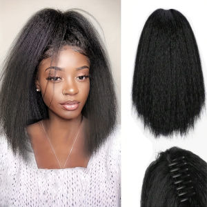 Yaki Claw คลิปต่อผมสังเคราะห์ Kinky ตรงผมหางม้าสีดําหนา Ponytails สําหรับผู้หญิงสีดํา