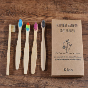 5 Pcs Childrens Bamboo Toothbrush Set with Soft Bristles Eco-Friendly Plastic-Free Individual Packs Oral Care for Kids