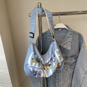 New 2025 Canvas Letter Womens Bag Commuter Dumpling Bag Large Capacity Japanese Style Versatile Single Shoulder Bag