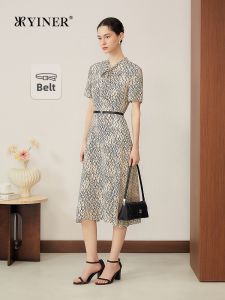 YINER | Summer Fashion Elastic Silk Blend Dress with Flutter Collar and Floral Print
