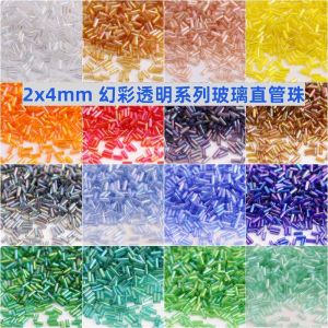 2x4Millimeter transparent iridescent glass tube beads craft art rice beads handmadeDIY loose beads beading materials