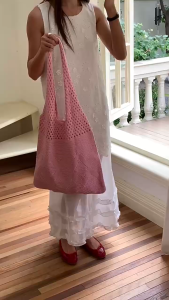 Tas Rajut Motif baru LOOYOYU Knit Bag Rajutan Tas Tangan Bahu Rajutan Wol Warna Solid Baru Rajut Berongga Wanita