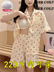 2025 New plus Size Womens Sleepwear Set Pure Cotton Short Sleeve with Chest Pad Home Clothes Comfortable Breathable Summer