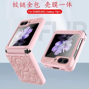 Premium Womens Full Cover Folding Phone Case for Samsung Galaxy Flip5 Flip7 W24 Flip6 Creative Protective Shell with Hinge