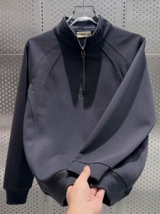 Áo Nỉ Nam Dài Tay Màu Xám Đậm Có Khóa Kéo Cổ Đứng Phong Cách Mới Thường Ngày Đa Năng Màu Trơn Áo Thun Thể Thao