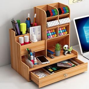 ชั้นเก็บเครื่องเขียน ชั้นเครื่องเขียน ชั้นวางเอกสารลายไม้ Desk Organizer Wooden ที่วางปากกาตั้งโต๊ะ ชั้นใส่เครื่องเขียน ของใช้ คอนโดปากกา