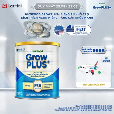 Sữa Bột Nutifood GrowPLUS+ Biếng Ăn (Xanh) - Hỗ Trợ Kích Thích Ngon Miệng Tăng Cân Khỏe Mạnh (Lon 165 Kg)
