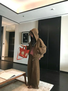 Womens Winter Fleece-Lined Oversized Casual Vintage Hooded Sweatshirt