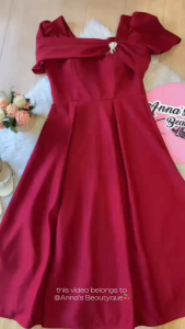 AM814 Elegant Red A-Line Dress with Bow Detail and Short Sleeves Perfect for Formal Events and Special Occasions Womenswear Lingerie