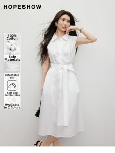 HOPESHOW | Elegant Simple Cotton Dress Shirt Collar Flutter Sleeve