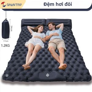 Tấm Nệm Ngủ Đôi Tự Bơm Hơi Tích Hợp Gối Bơm Chân Thảm Cắm Trại Di Động Cho 2 Người Chất Liệu TPU Nylon Dụng Cụ Cắm Trại