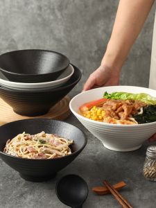 Large Size Ceramic Bowl Japanese Style Soup Bowl Seafood Bowl Noodle Bowl Set Black And White Glazed Bowl Dining Utensils