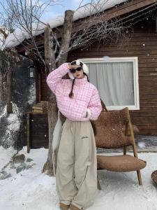 Dull Text American Style Gingham Stand Collar Short Cotton Jacket Womens Winter Best Selling Warm Quilted Jacket Thickened Coat Top Tide