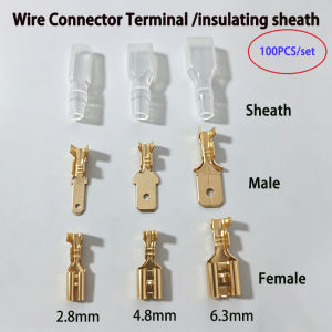 100Pcs 2.8/4.8/6.3mm Brass Male Female Spade Connector Insulation Sleeves Electrical Wire Crimp Terminal