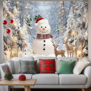 VIKAMA Rừng Người Tuyết Giáng Sinh Tấm Thảm Vui Tươi Polyester Treo Tường Vải Trang Trí Cho Phòng Khách Lễ Hội Phòng Ngủ Treo Tường
