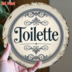 2D Vintage Circular Floral Flat Round Wooden Disc Design Bathroom Sign Unique Creative Gift Vintage Bar Bathroom Decor Toilette